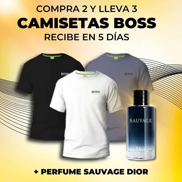 Pack 3 Camisetas BOSS + Perfume Sauvage - Envío Gratis a Toda Argentina